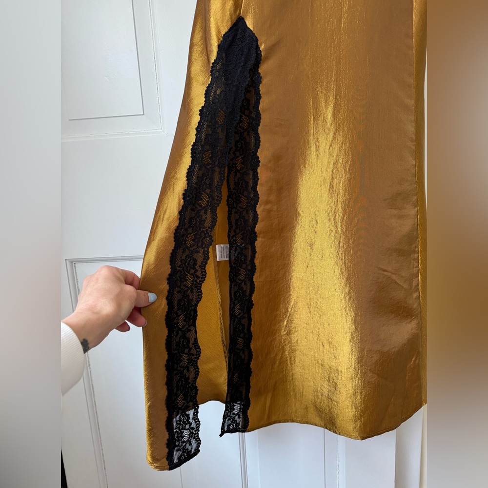 Hill House Home Ida Slip Dress Black Lace Gold Satin Size Small NWOT - Picture 6 of 10